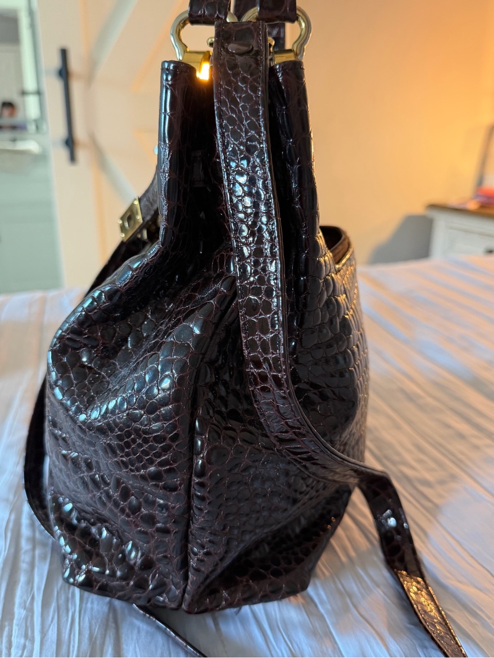 Vintage Jay Herbert New York Glossy Croc-Embossed Leather Kelly Bag - Picture 4 of 10